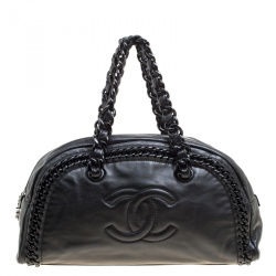 Pre Owned Chanel Black Leather CC Chain Around Bowling Bag