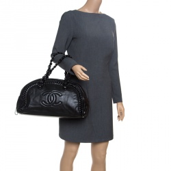 Pre Owned Chanel Black Leather CC Chain Around Bowling Bag