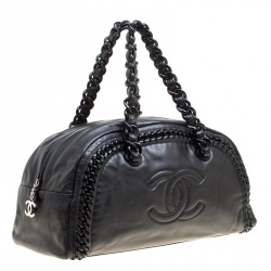 Pre Owned Chanel Black Leather CC Chain Around Bowling Bag
