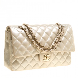 مملوكة مسبقًا Chanel Metallic Beige Shimmering Quilted Leather Medium Classic Double Flap Bag