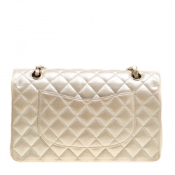 مملوكة مسبقًا Chanel Metallic Beige Shimmering Quilted Leather Medium Classic Double Flap Bag