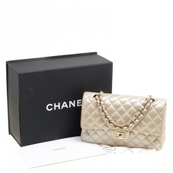 مملوكة مسبقًا Chanel Metallic Beige Shimmering Quilted Leather Medium Classic Double Flap Bag