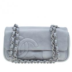 Pre Owned حقيبة شانيل دياغونال CC جلد خروف رمادي بسلسلة وقلاب