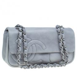 Pre Owned حقيبة شانيل دياغونال CC جلد خروف رمادي بسلسلة وقلاب