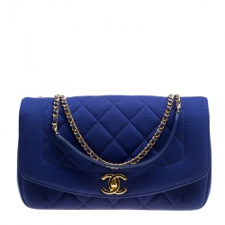Pre Owned Chanel Blue Quilted Jersey Diana Flap Bag