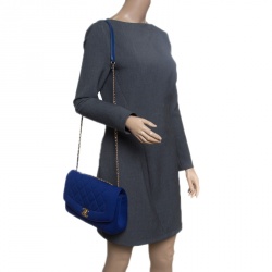 Pre Owned Chanel Blue Quilted Jersey Diana Flap Bag