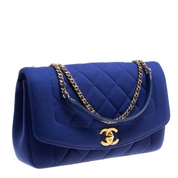 Pre Owned Chanel Blue Quilted Jersey Diana Flap Bag