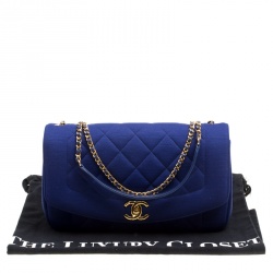 Pre Owned Chanel Blue Quilted Jersey Diana Flap Bag