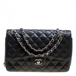 Pre Owned حقيبة شانيل قلاب مزدوج كلاسيك جامبو جلد مبطنة زرقاء