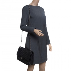 Pre Owned حقيبة شانيل قلاب مزدوج كلاسيك جامبو جلد مبطنة زرقاء