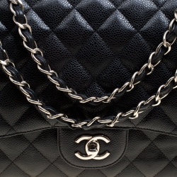 Pre Owned حقيبة شانيل قلاب مزدوج كلاسيك جامبو جلد مبطنة زرقاء