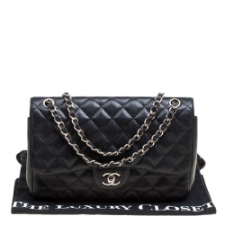 Pre Owned حقيبة شانيل قلاب مزدوج كلاسيك جامبو جلد مبطنة زرقاء