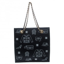 Pre Owned Chanel Navy Blue Canvas Vintage Printed Tote 