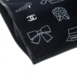 Pre Owned Chanel Navy Blue Canvas Vintage Printed Tote 