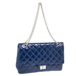 Pre Owned Chanel Blue Patent Leather 2.55 Reissue 227
