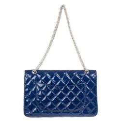 Pre Owned Chanel Blue Patent Leather 2.55 Reissue 227