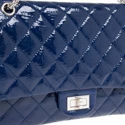 Pre Owned Chanel Blue Patent Leather 2.55 Reissue 227