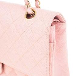 Pre Owned Chanel Pink Caviar Medium Double Flap Bag