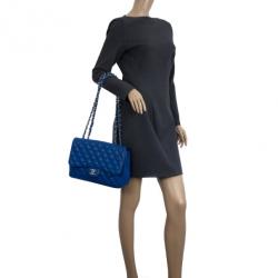 Pre Owned Chanel Blue Caviar Jumbo Flap Bag