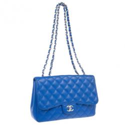 Pre Owned Chanel Blue Caviar Jumbo Flap Bag