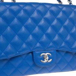 Pre Owned Chanel Blue Caviar Jumbo Flap Bag