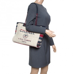Pre Owned Chanel Beige Multicolor Canvas Deauville Shopper Tote
