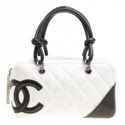 Pre Owned Chanel White/Black Quilted Leather Cambon Ligne Bowler Bag