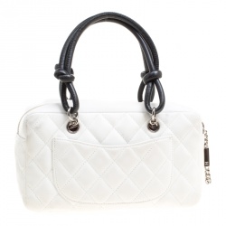 Pre Owned Chanel White/Black Quilted Leather Cambon Ligne Bowler Bag