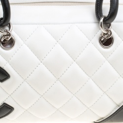 Pre Owned Chanel White/Black Quilted Leather Cambon Ligne Bowler Bag