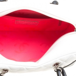 Pre Owned Chanel White/Black Quilted Leather Cambon Ligne Bowler Bag