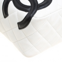 Pre Owned Chanel White/Black Quilted Leather Cambon Ligne Bowler Bag