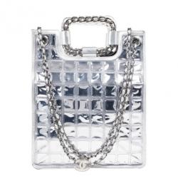 مملوكة مسبقًا Chanel Silver Leather and Vinyl Ice Cube Tote