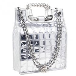 مملوكة مسبقًا Chanel Silver Leather and Vinyl Ice Cube Tote