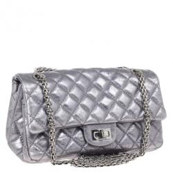 Pre Owned Chanel Metallic Grey 2.55 Reissue 226 Flap Bag