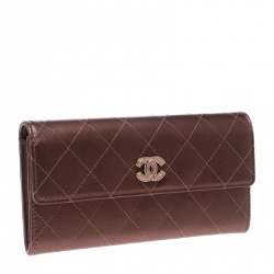 Chanel Metallic Brown Quilted Leather CC Continental Wallet