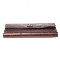 Chanel Metallic Brown Quilted Leather CC Continental Wallet