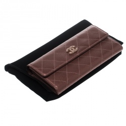 Chanel Metallic Brown Quilted Leather CC Continental Wallet