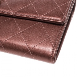 Chanel Metallic Brown Quilted Leather CC Continental Wallet