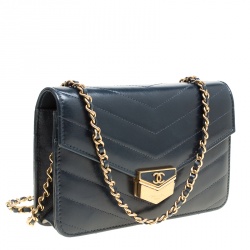 Pre Owned Chanel Black Chevron Quilted Leather Medal Flap Bag