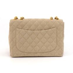 Pre Owned Chanel Beige Quilted Canvas Jumbo Vintage Flap Bag