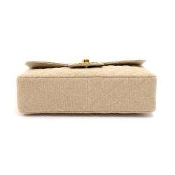 Pre Owned Chanel Beige Quilted Canvas Jumbo Vintage Flap Bag