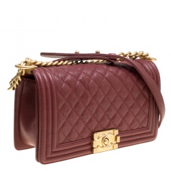 Chanel Maroon Quilted Caviar Leather Medium Boy Flap Bag