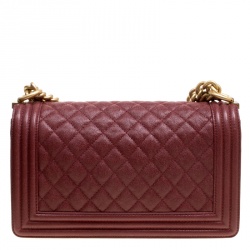 Chanel Maroon Quilted Caviar Leather Medium Boy Flap Bag