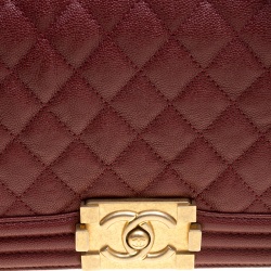 Chanel Maroon Quilted Caviar Leather Medium Boy Flap Bag