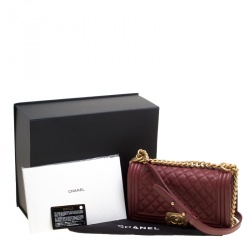 Chanel Maroon Quilted Caviar Leather Medium Boy Flap Bag