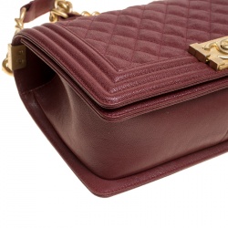 Chanel Maroon Quilted Caviar Leather Medium Boy Flap Bag