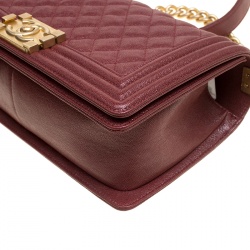 Chanel Maroon Quilted Caviar Leather Medium Boy Flap Bag