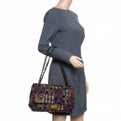 Pre Owned Chanel Multicolor Tweed and Jeweled Limited Edition Lesage Reissue Flap Bag 