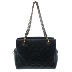 Pre Owned Chanel Black Quilted Caviar Leather Petite Timeless Shopper Tote