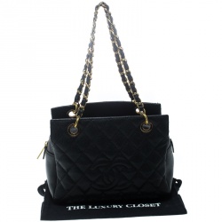 Pre Owned Chanel Black Quilted Caviar Leather Petite Timeless Shopper Tote